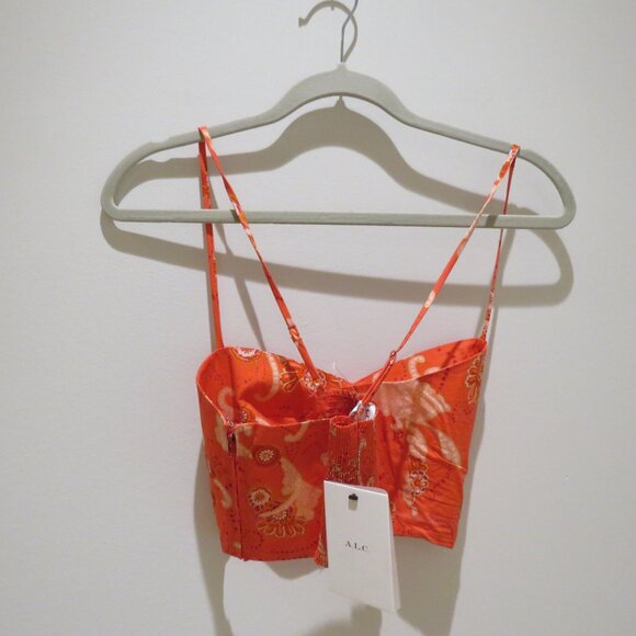 A.L.C. Arit Ruched Cropped Top Calla Multi Floral Paisley Red Boho Feminine NWT - Picture 9 of 14